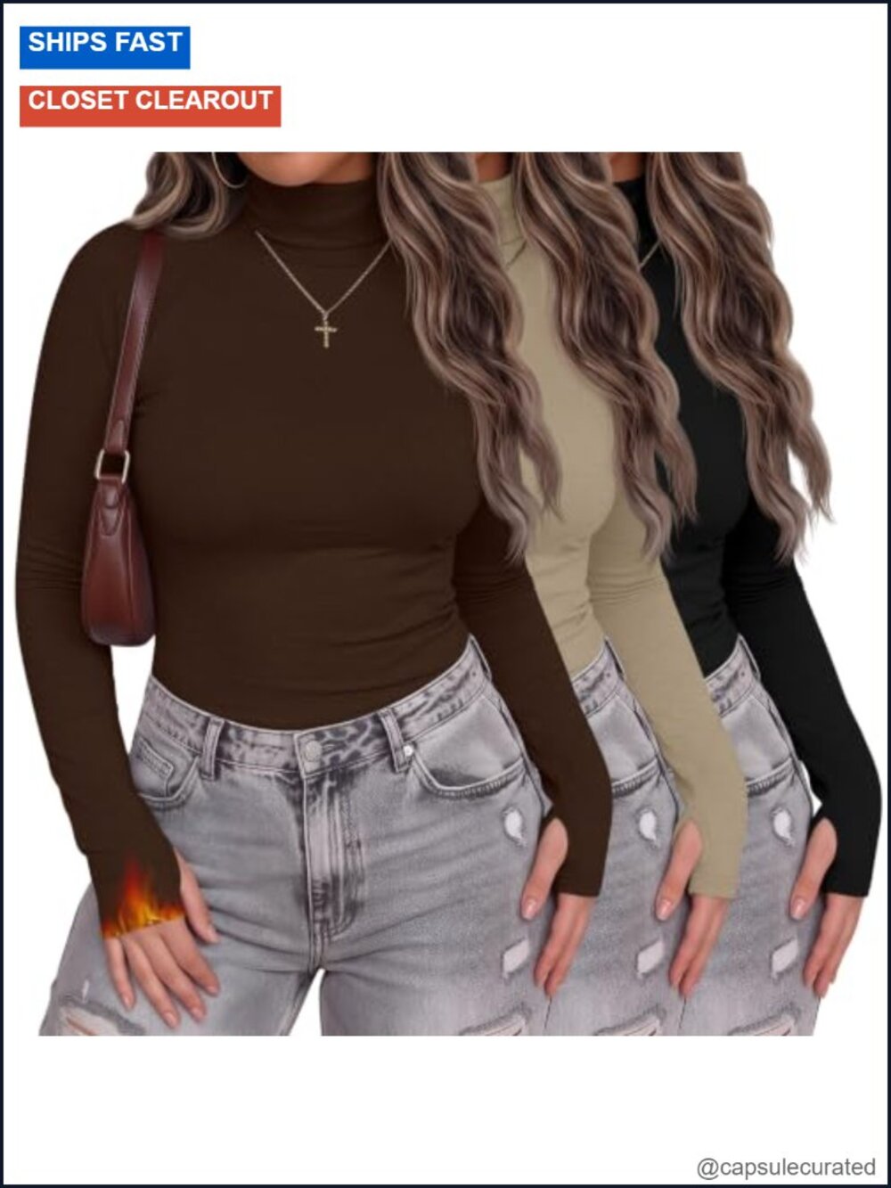 Plus Size Thermal Turtleneck 3 Pack Long Sleeve Warm Base Layer